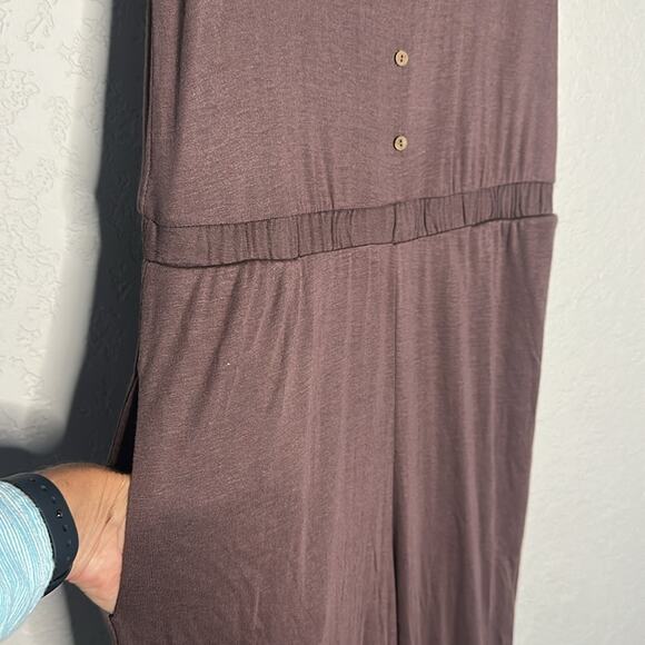 NEW Anthropologie By Together Modal Brown Tank Jumpsuit Pockets Indie Travel - Picture 3 of 6